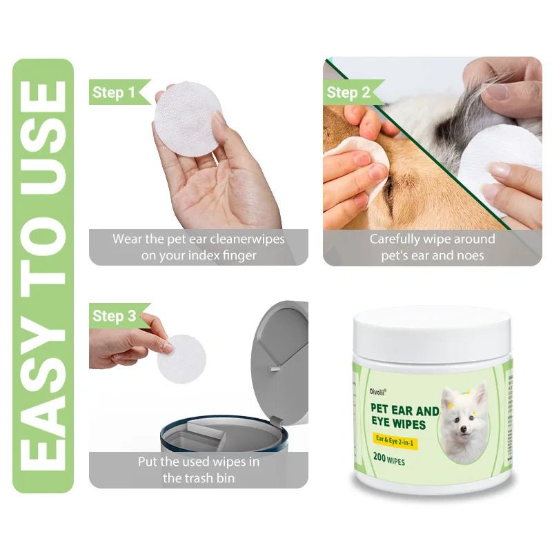 2-In-1 Pet Ear and Eye Wipes, 200 Count Mild Formula,Gentle Cleaning for Dogs and Cats Mite Removal Cat and Dog Ear Eye Cleaning - Petguard