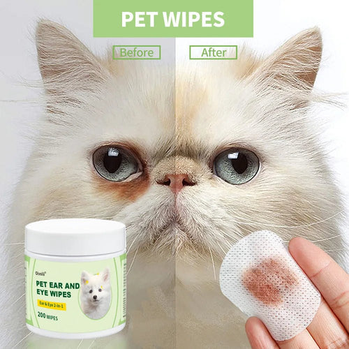 2-In-1 Pet Ear and Eye Wipes, 200 Count Mild Formula,Gentle Cleaning for Dogs and Cats Mite Removal Cat and Dog Ear Eye Cleaning - Petguard