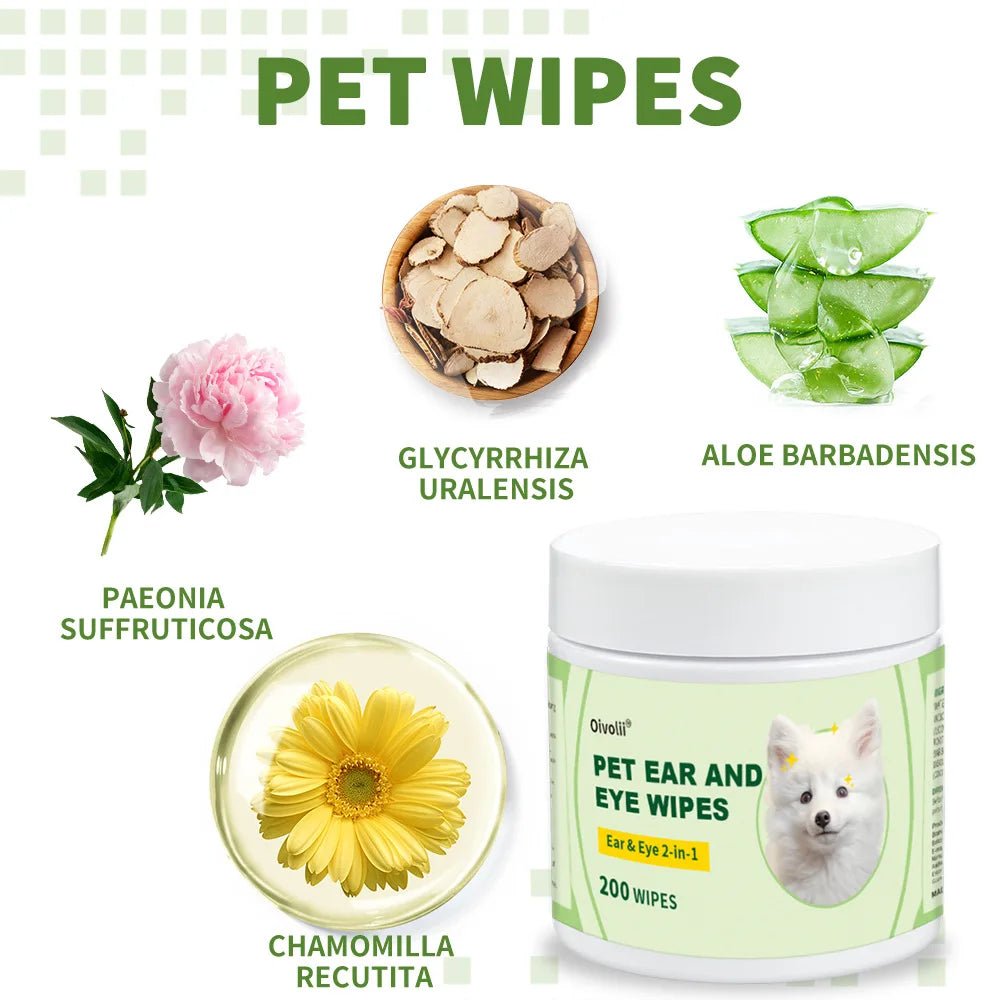 2-In-1 Pet Ear and Eye Wipes, 200 Count Mild Formula,Gentle Cleaning for Dogs and Cats Mite Removal Cat and Dog Ear Eye Cleaning - Petguard