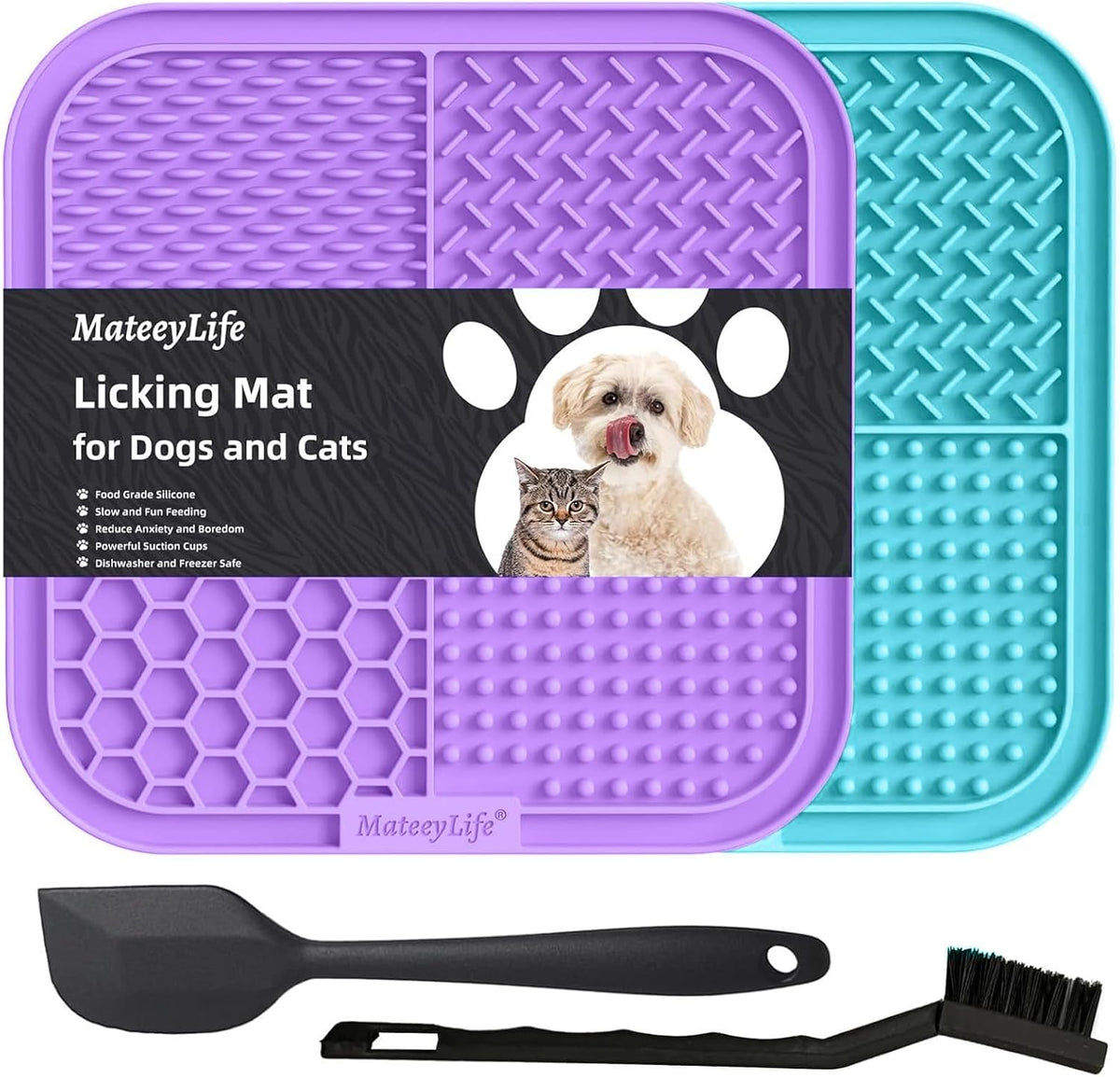 2PCS Large Lick Mat for Dogs and Cats, Licking Mats for Dog Anxiety Relief, Cat Peanut Butter Lick Pad for Boredom Reducer, Dog Treat Mat Perfect for Bathing Grooming Gray&Beige - Petguard