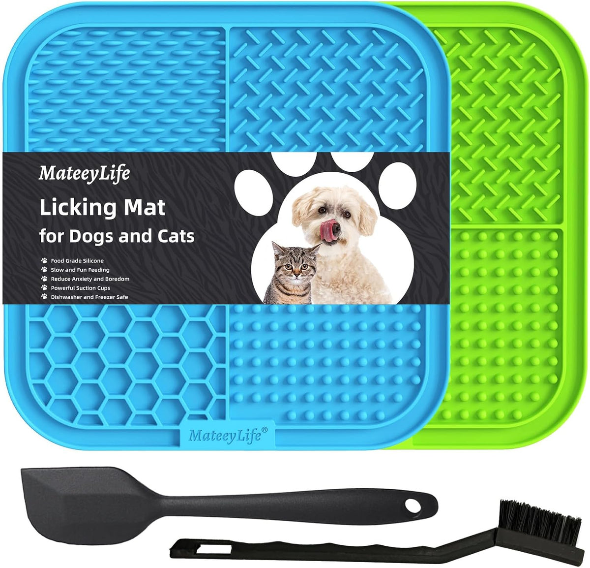 2PCS Large Lick Mat for Dogs and Cats, Licking Mats for Dog Anxiety Relief, Cat Peanut Butter Lick Pad for Boredom Reducer, Dog Treat Mat Perfect for Bathing Grooming Gray&Beige - Petguard
