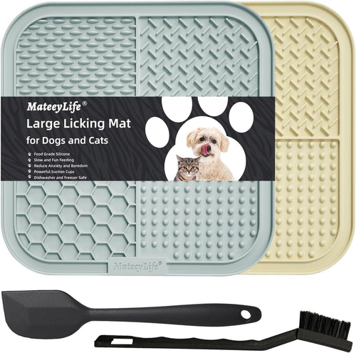 2PCS Large Lick Mat for Dogs and Cats, Licking Mats for Dog Anxiety Relief, Cat Peanut Butter Lick Pad for Boredom Reducer, Dog Treat Mat Perfect for Bathing Grooming Gray&Beige - Petguard