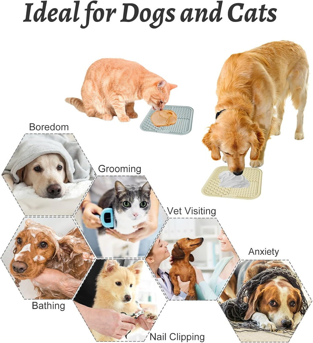 2PCS Large Lick Mat for Dogs and Cats, Licking Mats for Dog Anxiety Relief, Cat Peanut Butter Lick Pad for Boredom Reducer, Dog Treat Mat Perfect for Bathing Grooming Gray&Beige - Petguard
