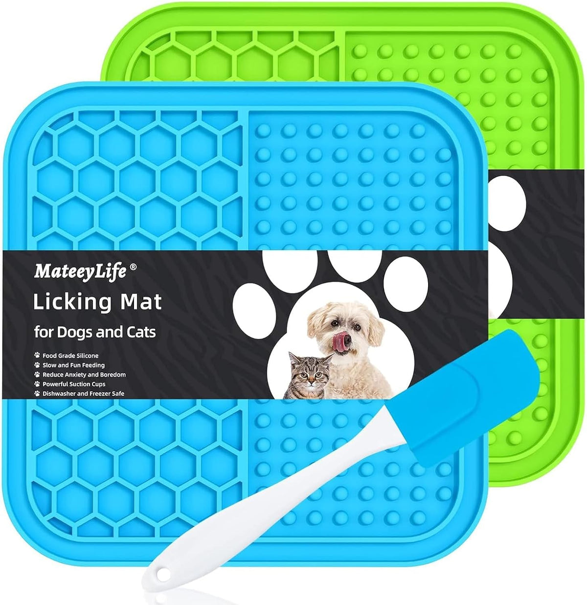 2PCS Large Lick Mat for Dogs and Cats, Licking Mats for Dog Anxiety Relief, Cat Peanut Butter Lick Pad for Boredom Reducer, Dog Treat Mat Perfect for Bathing Grooming Gray&Beige - Petguard