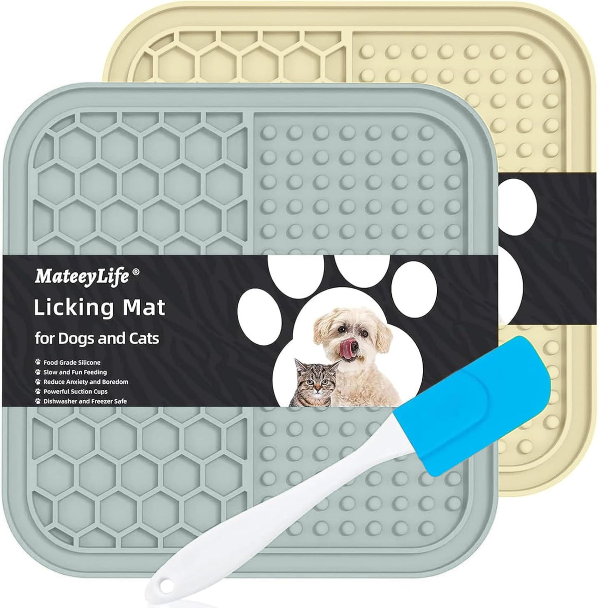 2PCS Large Lick Mat for Dogs and Cats, Licking Mats for Dog Anxiety Relief, Cat Peanut Butter Lick Pad for Boredom Reducer, Dog Treat Mat Perfect for Bathing Grooming Gray&Beige - Petguard