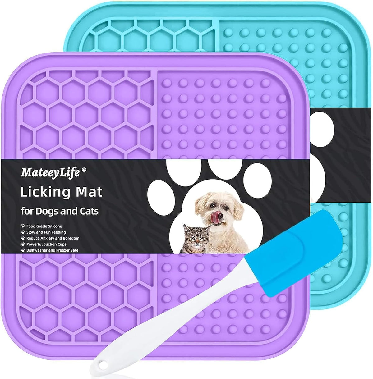 2PCS Large Lick Mat for Dogs and Cats, Licking Mats for Dog Anxiety Relief, Cat Peanut Butter Lick Pad for Boredom Reducer, Dog Treat Mat Perfect for Bathing Grooming Gray&Beige - Petguard