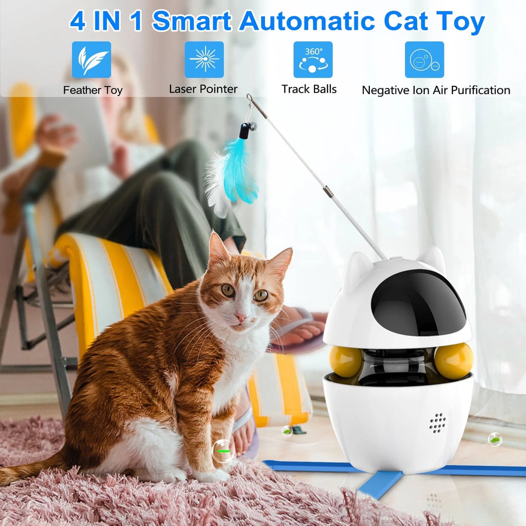 Automatic 3 in 1 Interactive Cat Toy with Laser and Feather for Indoor - Petguard