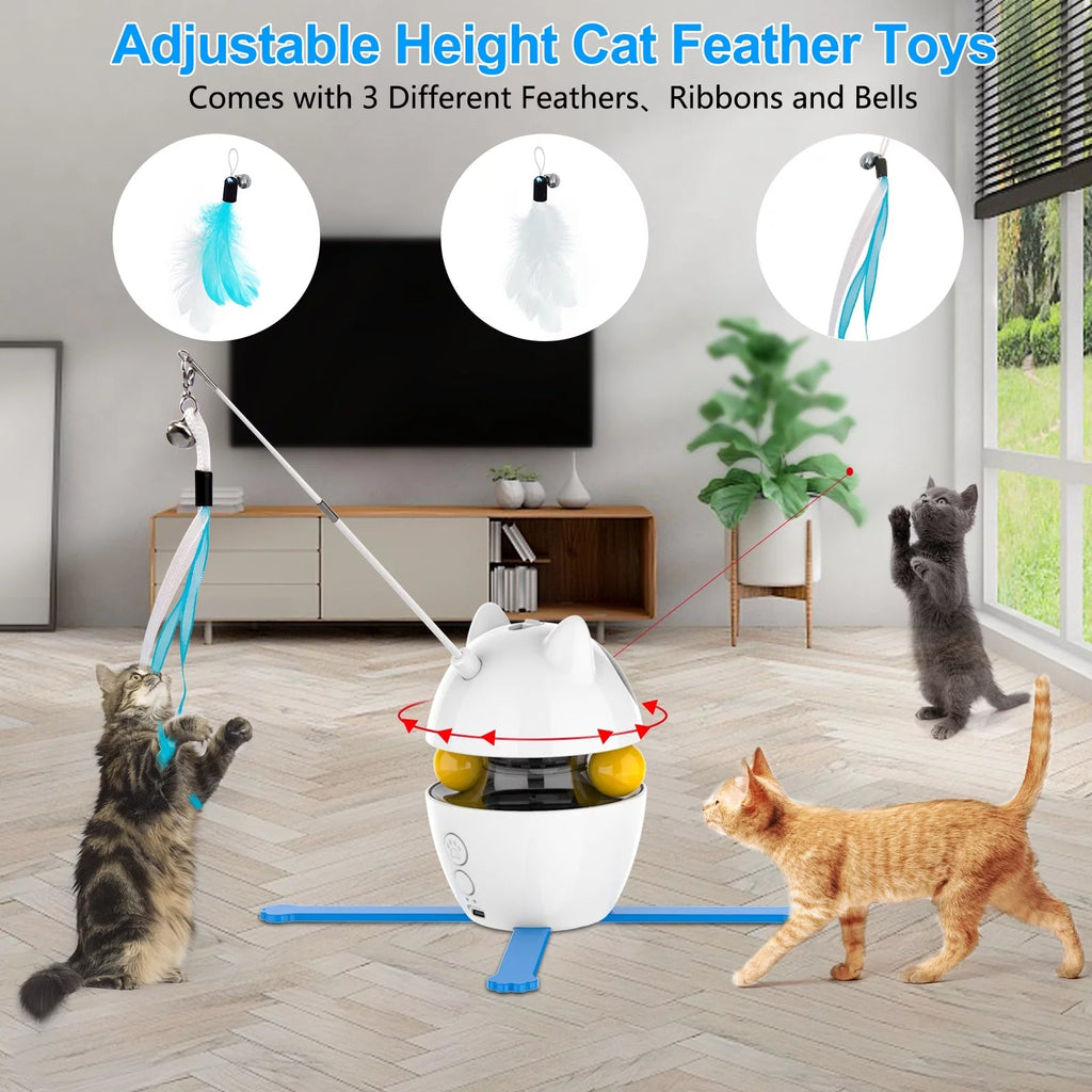 Automatic 3 in 1 Interactive Cat Toy with Laser and Feather for Indoor - Petguard