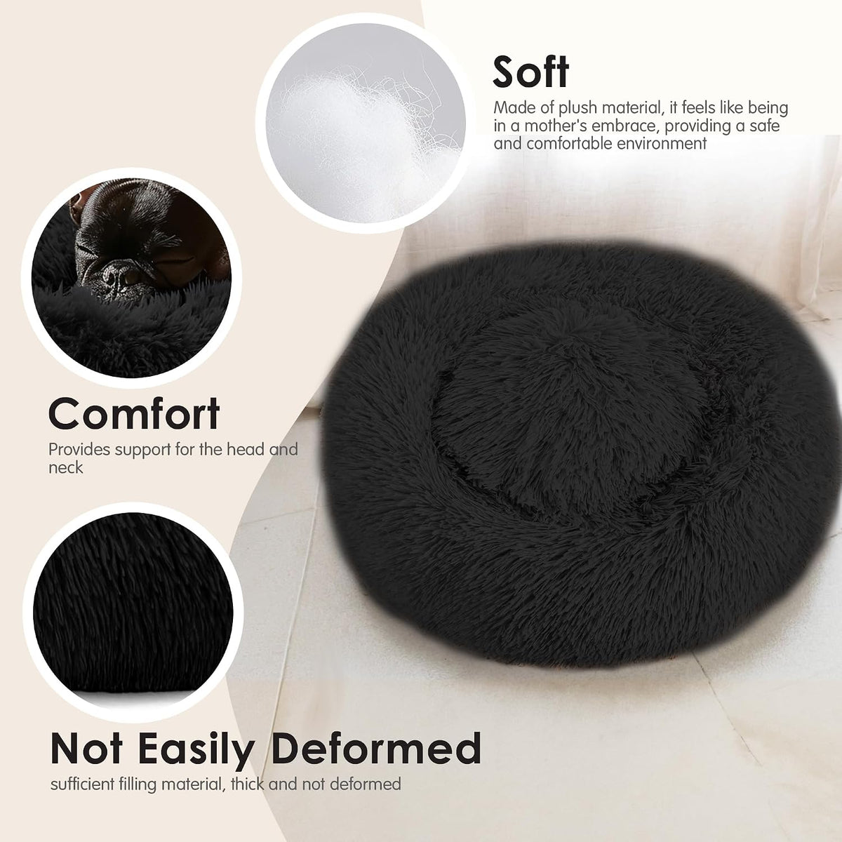 Dog & Cat Bed, 20In Cat Beds for Indoor Cats (Black) - Petguard