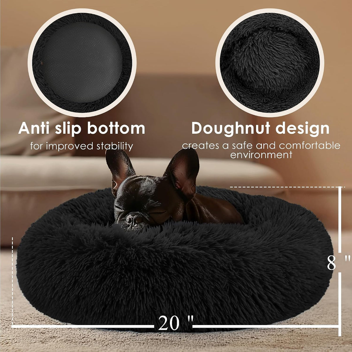 Dog & Cat Bed, 20In Cat Beds for Indoor Cats (Black) - Petguard