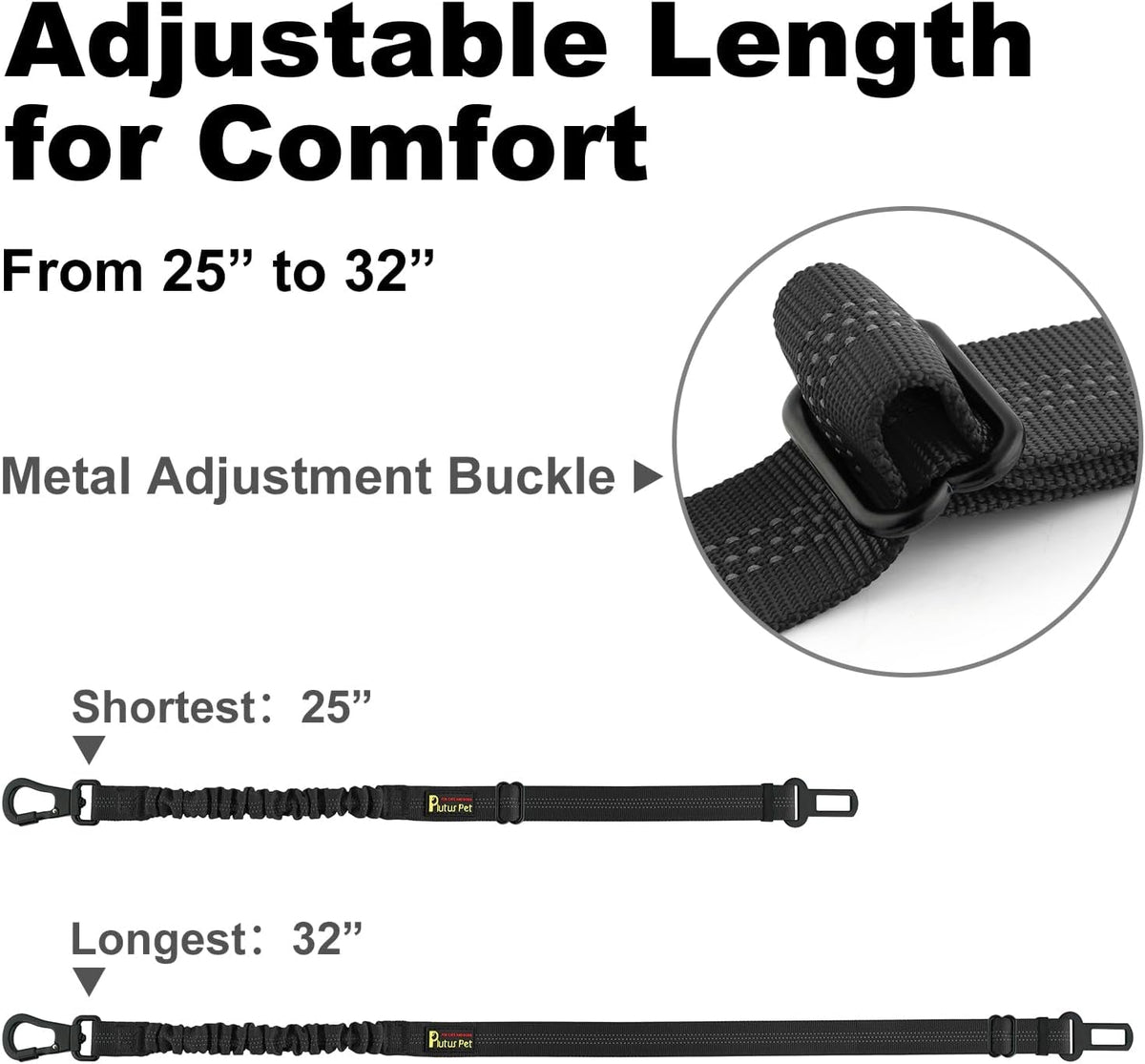 Dog Seat Belt for Car, Adjustable Harness with Elastic Bungee - Petguard